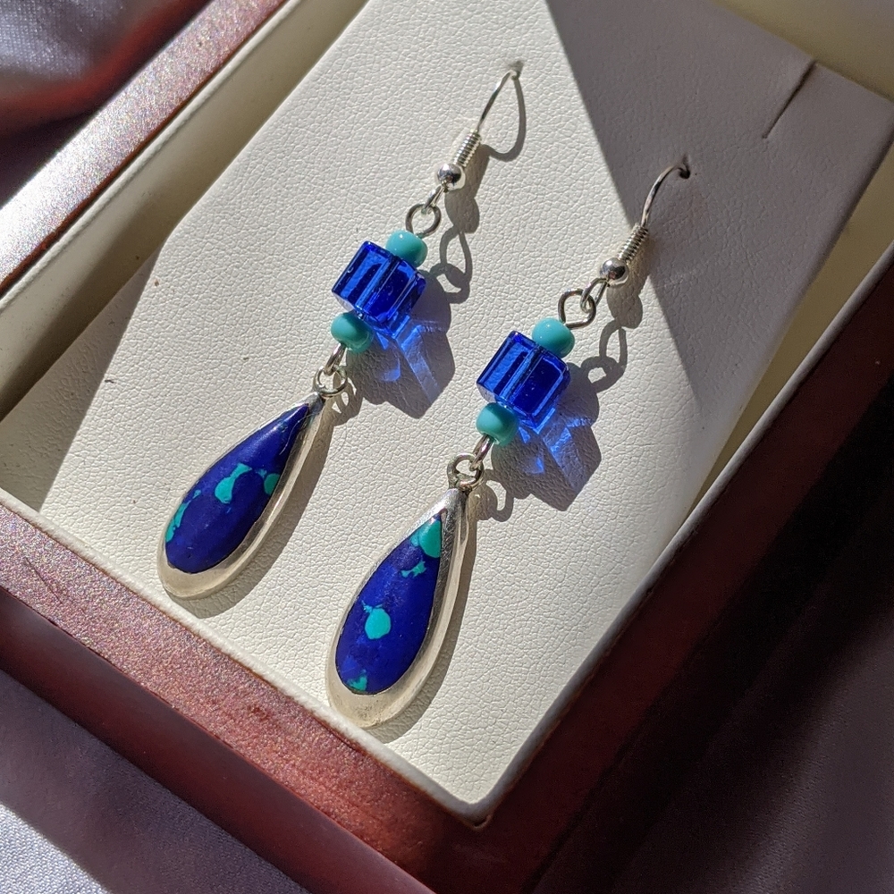 Blue and Silver Drop Earrings